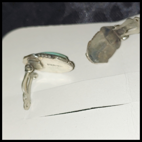 Vintage Sterling and Turquoise Earrings, Hallmarked - Picture 2 of 5